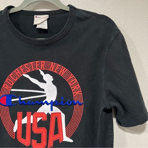 Vintage Champion T Shirt Mens Size Medium Black USA Olympics Rochester Heritage - Picture 2 of 8
